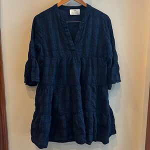 August Resortwear Navy Textured Tiered Dress